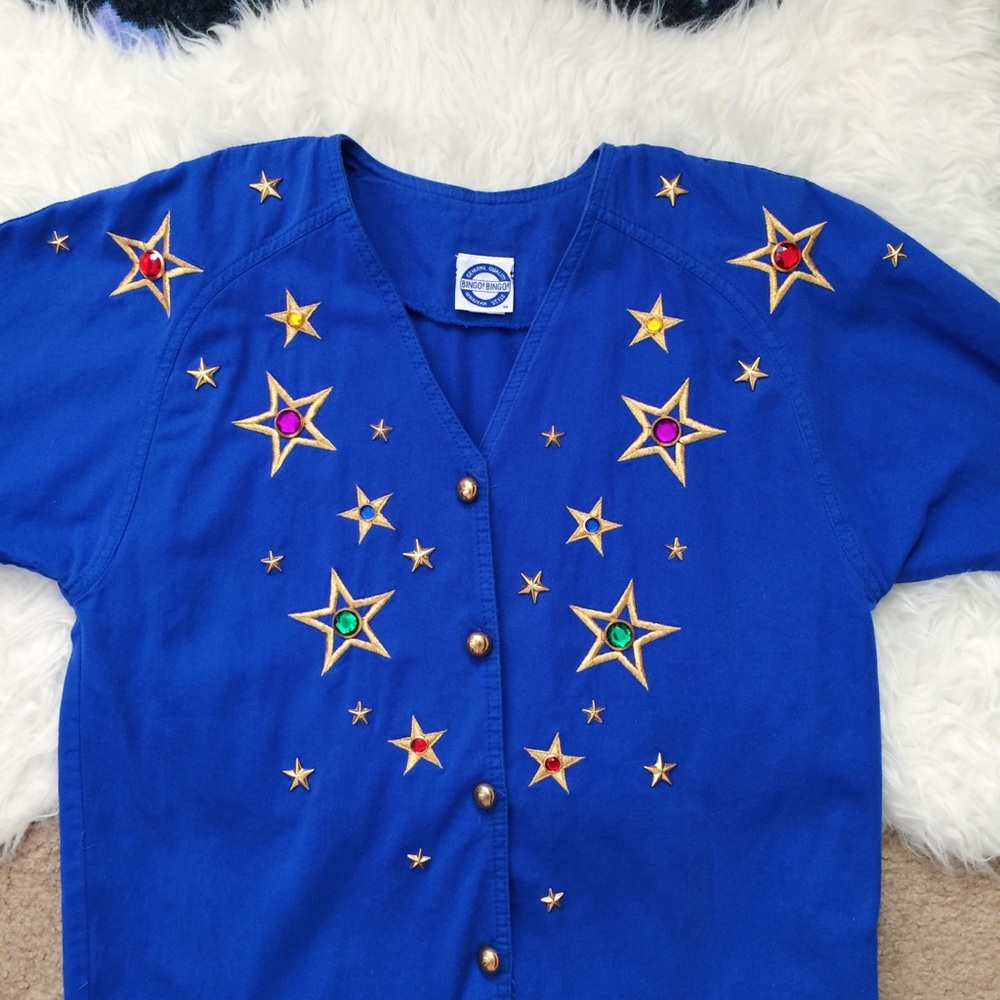 Vintage Jewel Star Embellished Button Down Shirt - Picture 3 of 5